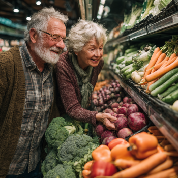 Persoană în vârstă pregătind o masă sănătoasă cu legume proaspete